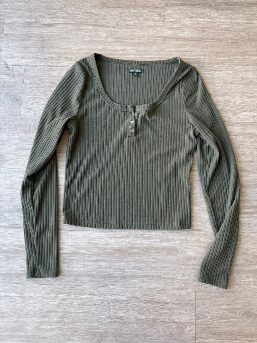 wild fable Ribbed Crewneck Henley Crop Top - Olive